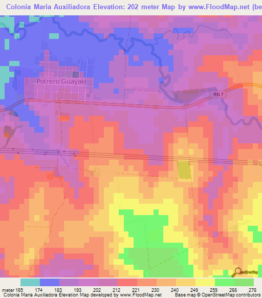 Colonia Maria Auxiliadora,Paraguay Elevation Map