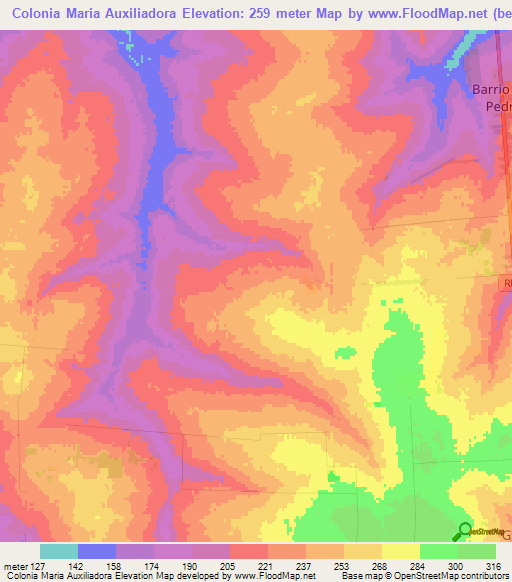 Colonia Maria Auxiliadora,Paraguay Elevation Map