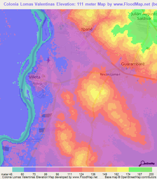Colonia Lomas Valentinas,Paraguay Elevation Map