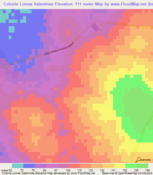 Colonia Lomas Valentinas,Paraguay Elevation Map