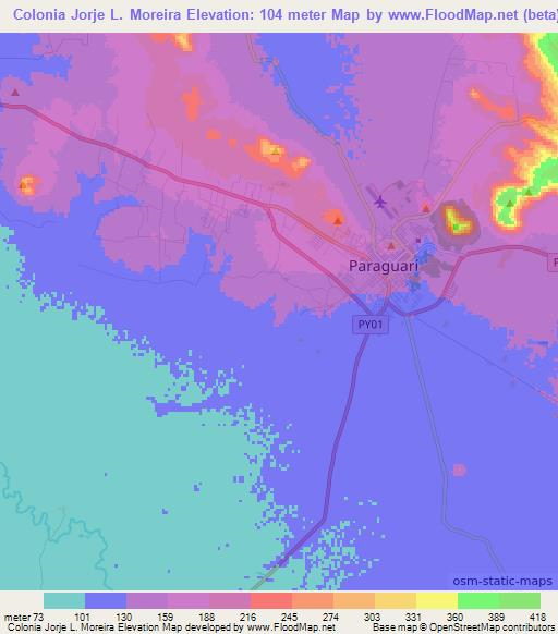 Colonia Jorje L. Moreira,Paraguay Elevation Map