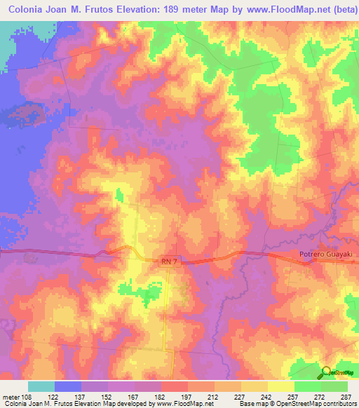 Colonia Joan M. Frutos,Paraguay Elevation Map