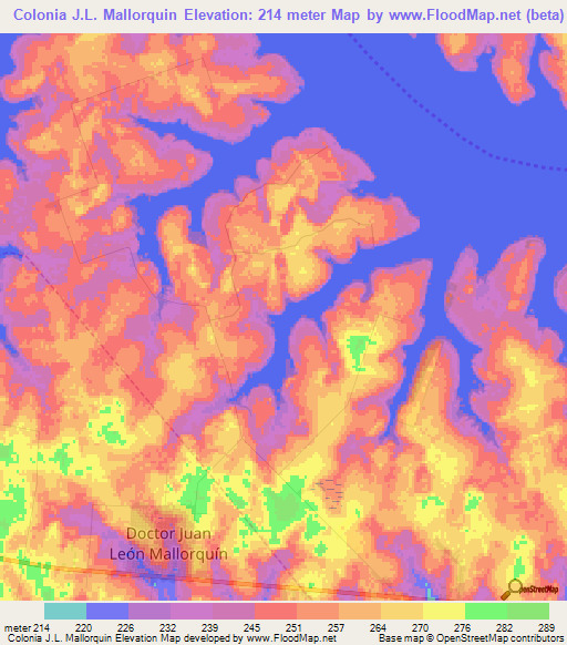 Colonia J.L. Mallorquin,Paraguay Elevation Map