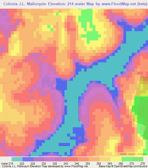 Colonia J.L. Mallorquin,Paraguay Elevation Map