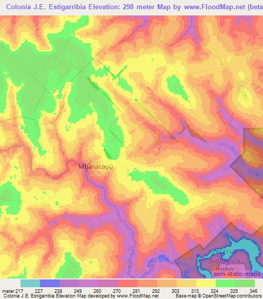 Colonia J.E. Estigarribia,Paraguay Elevation Map