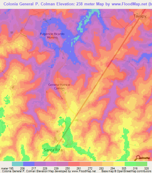 Colonia General P. Colman,Paraguay Elevation Map