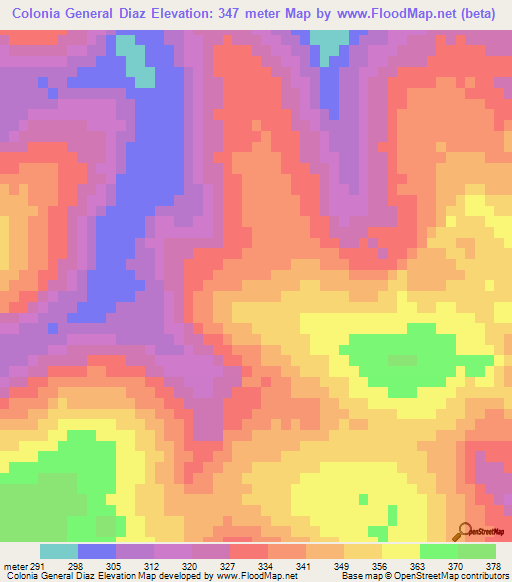 Colonia General Diaz,Paraguay Elevation Map