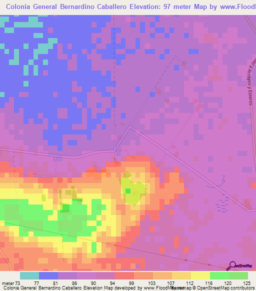 Colonia General Bernardino Caballero,Paraguay Elevation Map