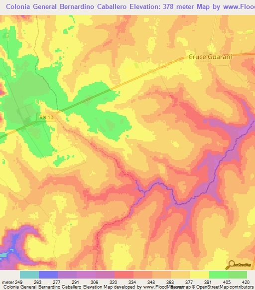 Colonia General Bernardino Caballero,Paraguay Elevation Map