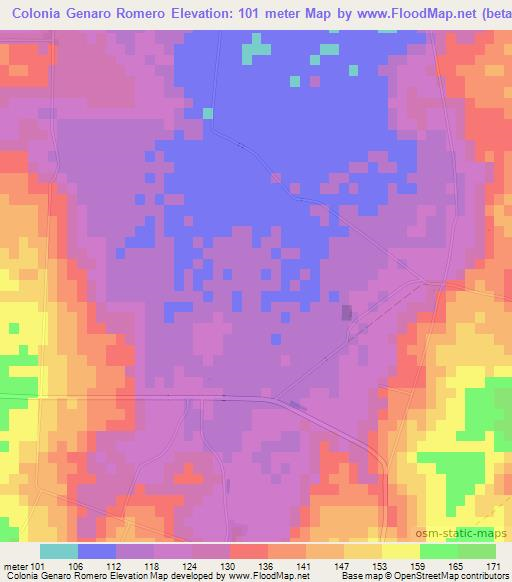 Colonia Genaro Romero,Paraguay Elevation Map