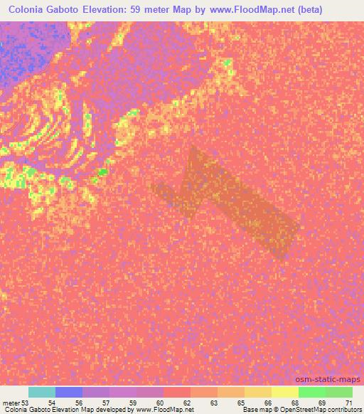 Colonia Gaboto,Paraguay Elevation Map