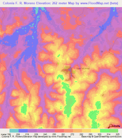Colonia F. R. Moreno,Paraguay Elevation Map