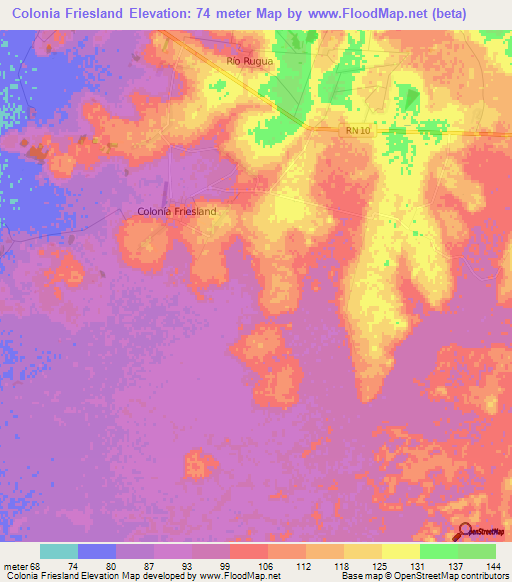 Colonia Friesland,Paraguay Elevation Map