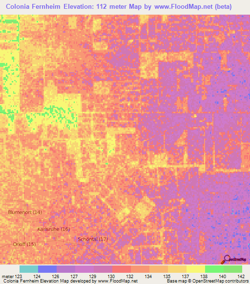 Colonia Fernheim,Paraguay Elevation Map