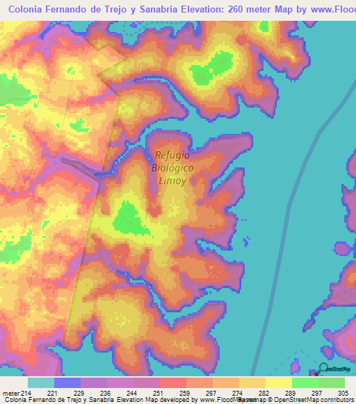 Colonia Fernando de Trejo y Sanabria,Paraguay Elevation Map