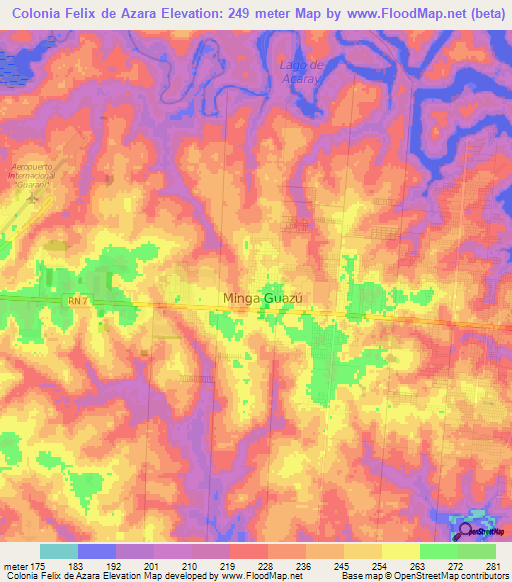 Colonia Felix de Azara,Paraguay Elevation Map