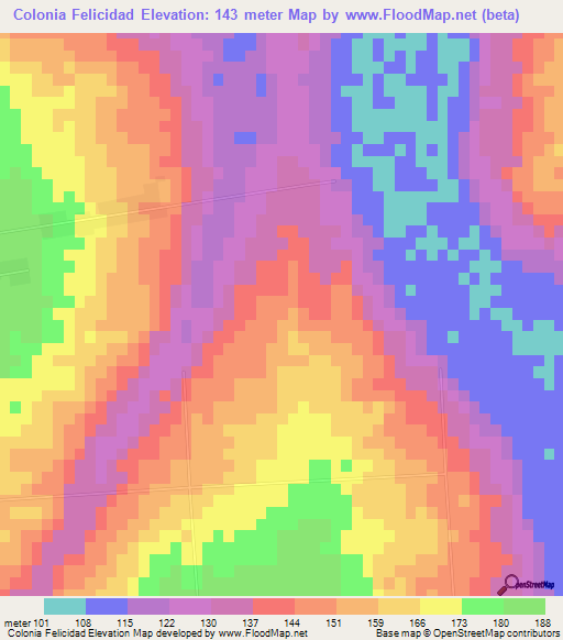 Colonia Felicidad,Paraguay Elevation Map