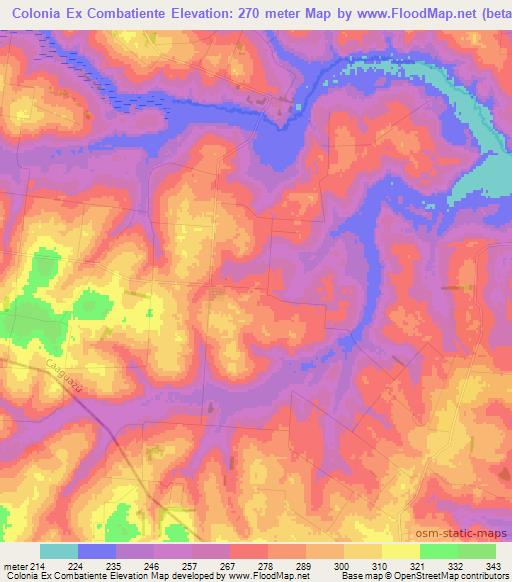 Colonia Ex Combatiente,Paraguay Elevation Map