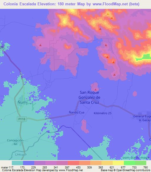 Colonia Escalada,Paraguay Elevation Map