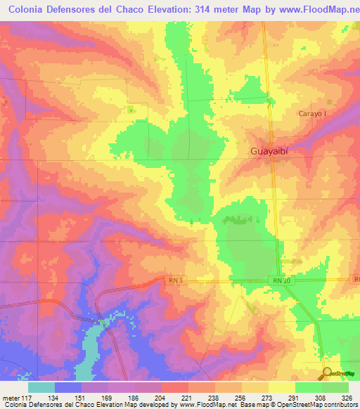 Colonia Defensores del Chaco,Paraguay Elevation Map