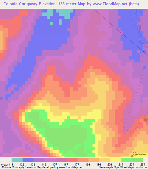 Colonia Curupayty,Paraguay Elevation Map