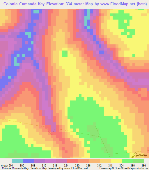 Colonia Cumanda Kay,Paraguay Elevation Map