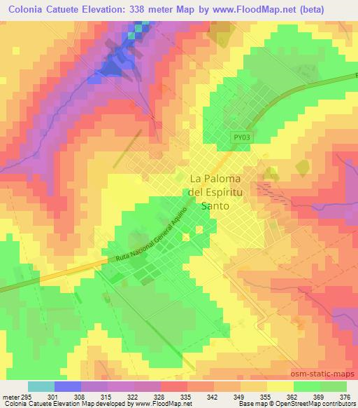 Colonia Catuete,Paraguay Elevation Map