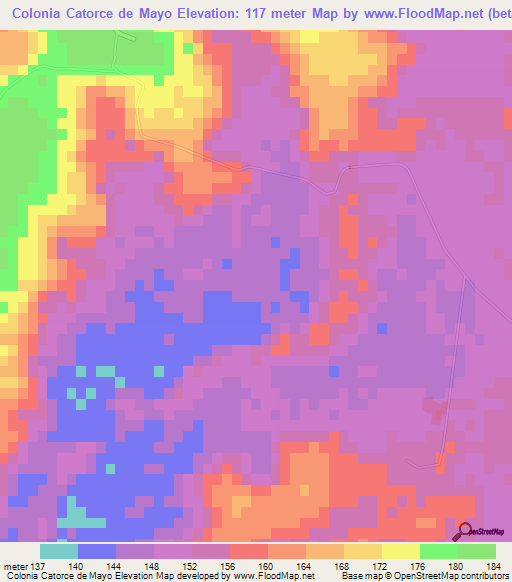 Colonia Catorce de Mayo,Paraguay Elevation Map