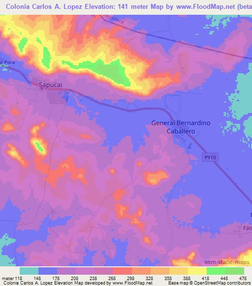 Colonia Carlos A. Lopez,Paraguay Elevation Map