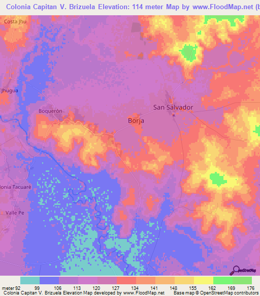 Colonia Capitan V. Brizuela,Paraguay Elevation Map