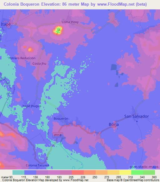 Colonia Boqueron,Paraguay Elevation Map