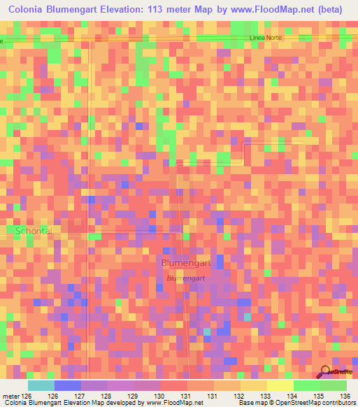 Colonia Blumengart,Paraguay Elevation Map