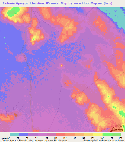 Colonia Aparypa,Paraguay Elevation Map