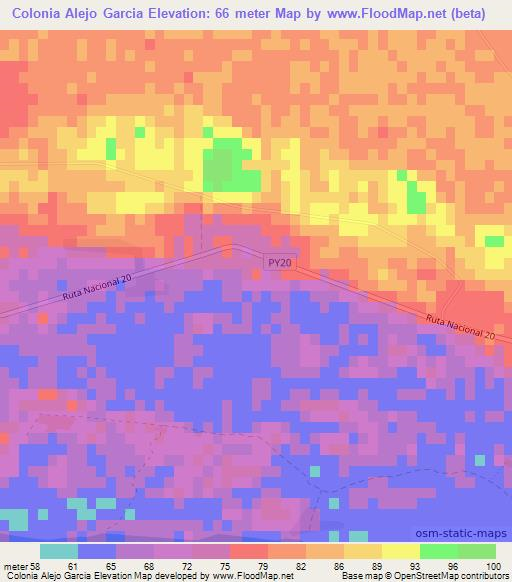 Colonia Alejo Garcia,Paraguay Elevation Map