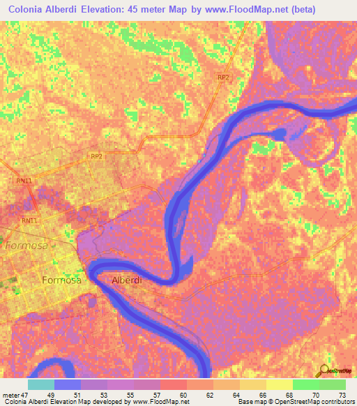 Colonia Alberdi,Paraguay Elevation Map