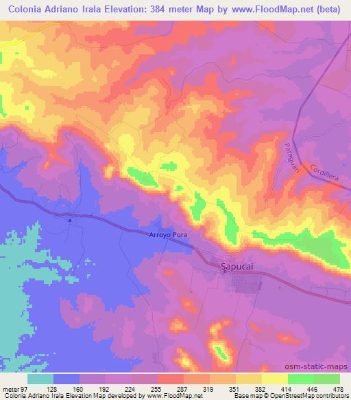 Colonia Adriano Irala,Paraguay Elevation Map