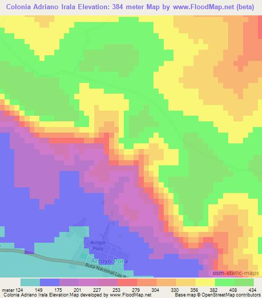 Colonia Adriano Irala,Paraguay Elevation Map
