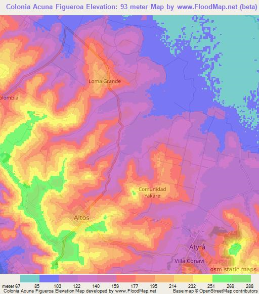 Colonia Acuna Figueroa,Paraguay Elevation Map