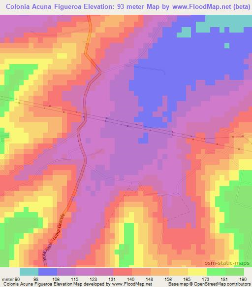 Colonia Acuna Figueroa,Paraguay Elevation Map