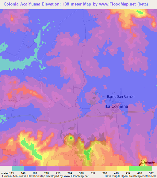 Colonia Aca-Yuasa,Paraguay Elevation Map