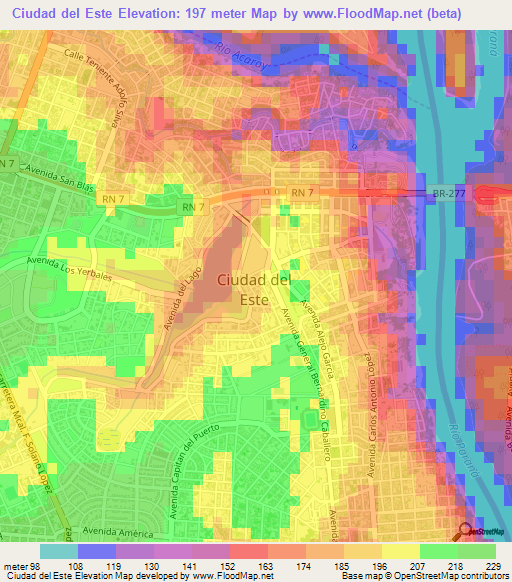 Ciudad del Este,Paraguay Elevation Map