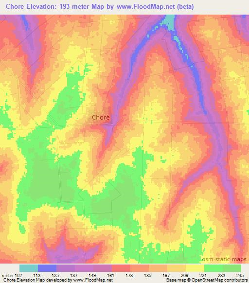 Chore,Paraguay Elevation Map