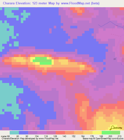 Charara,Paraguay Elevation Map