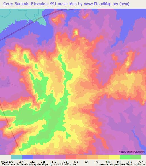 Cerro Sarambi,Paraguay Elevation Map