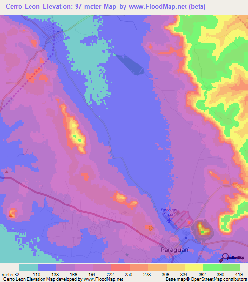 Cerro Leon,Paraguay Elevation Map