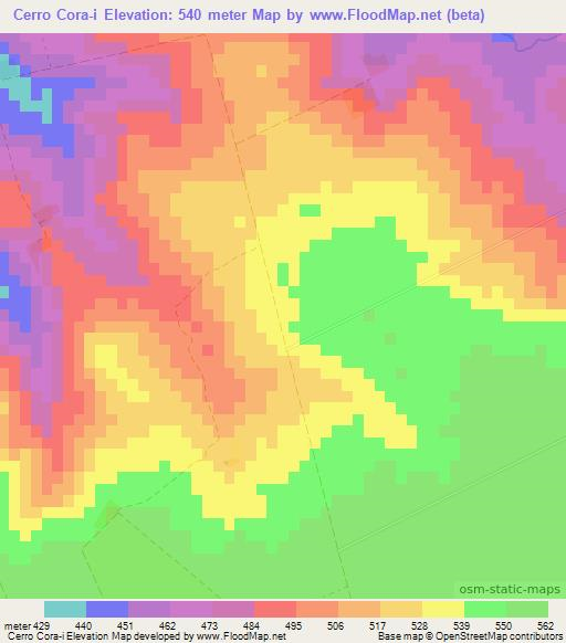 Cerro Cora-i,Paraguay Elevation Map