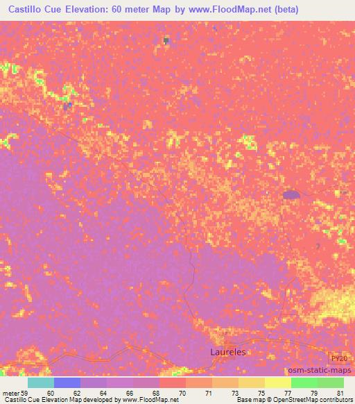 Castillo Cue,Paraguay Elevation Map