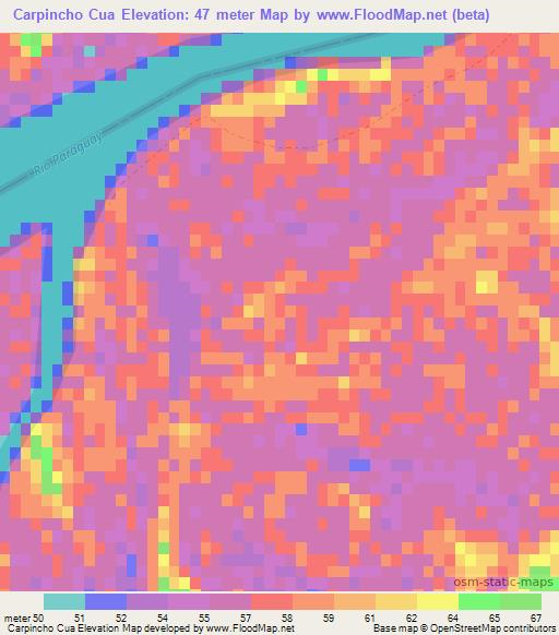 Carpincho Cua,Paraguay Elevation Map