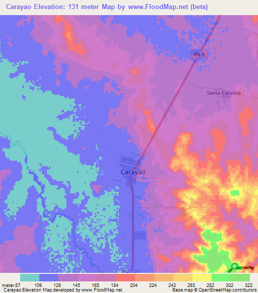 Carayao,Paraguay Elevation Map