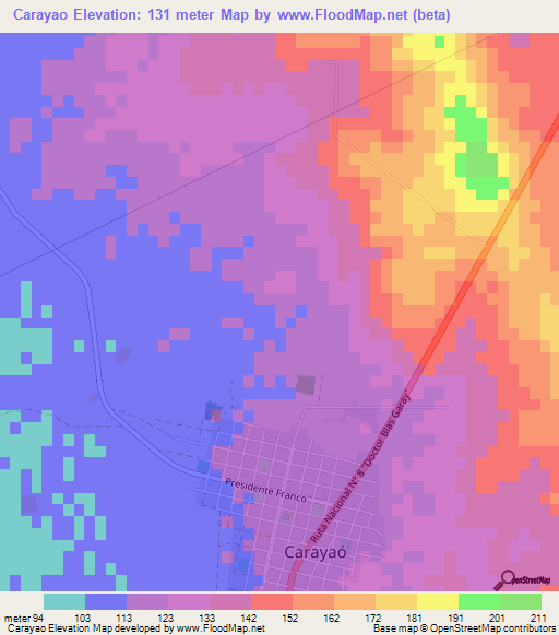 Carayao,Paraguay Elevation Map